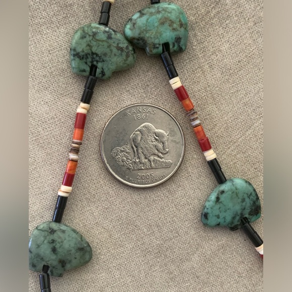 Zuni Buffalo Fetish Buffalo Nickel Button Native American Vintage Stone Necklace - Picture 8 of 9